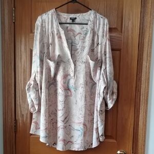 Torrid Marble Print Blouse in Cream and Pink